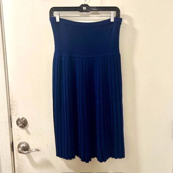 Womens Blue Elastic Waist Pleated Midi Stretchy Skirt Size M/L - Picture 5 of 7